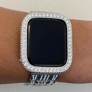 Series 10-11 Apple Watch Cover Silver Lab Diamond Bezel Apple Watch Case Bling 38mm 40mm 41mm 42mm 44mm 45mm 46mm 49mm Iphone Watch Cover
