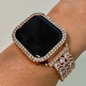 Series 10 Apple Watch Band Rose Gold Swarovski Crystals & or Apple Watch Cover 38mm-49mm Protective Apple Watch Face Iphone Watch Case Bling