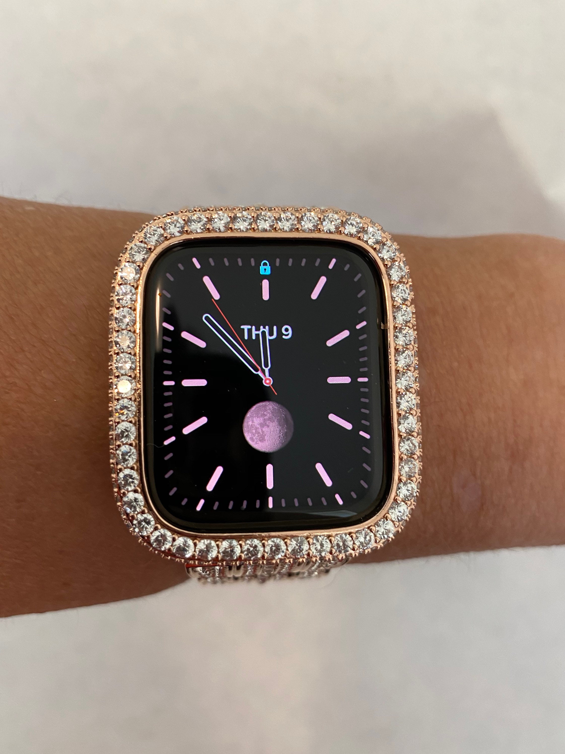 41mm 45mm Bling Apple Watch Band Rose Gold 38mm 40mm 42mm 44mm and or Lab Diamond Bezel Cover