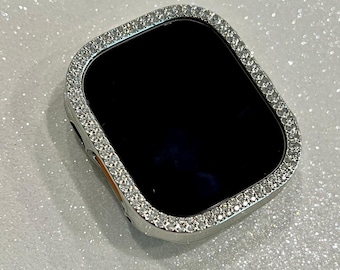 Series 10 Apple Watch Cover 42mm 46mm Silver Swarovski Crystals Apple Watch Case 38mm-49mm Iphone Watch Cover Protective Bumper Bling