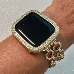 Gold Chain Apple Watch Band, Iphone Watch Bracelet & or Apple Watch Case Lab Diamond Bezel Iwatch Cover 39mm-49mm Ultra Series 2-10 SE