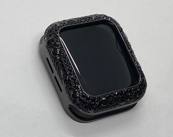 Black Apple Watch Cover Swarovski Crystals Floral Design for Iphone Watch Case Protective Watch Coverm 38mm-45mm Series 2-9 Iwatch Candy