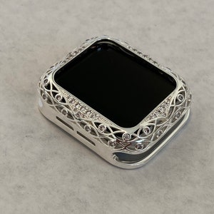 Crystal Apple Watch Case Cover Smartwatch 38mm 40mm 42mm 44mm Series 2-9 Lace Silver Bezel Bumper image 8