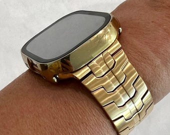 49mm Ultra Apple Watch Band Gold Stainless Steel Band Straps & or Apple Watch Cover With Tempered Glass Screen Protector Apple Watch Case
