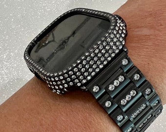 Ultra Apple Watch Band 49mm Black  Crystals Stainless Steel & or Crystal Bezel Cover Smartwatch Bumper Bling Series 9 Iwatch Candy