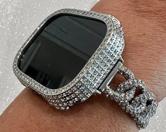 49mm Ultra Apple Watch Band Chain Bracelet Swarovski Crystal Silver & or Apple Watch Cover Smartwatch Bumper Iwatch Candy Bling Iphone Watch
