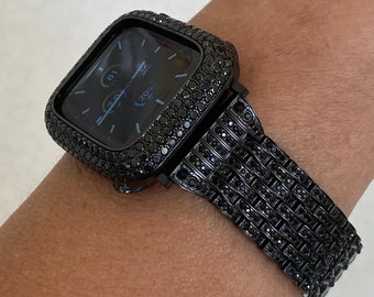 Apple Watch Band Black on Black  Crystals & or Apple Watch Case Lab Diamond Bezel 38mm-49mm Ultra Apple Watch Cover Iwatch Candy