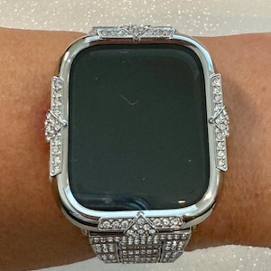 Series 10 Apple Watch Cover Silver Screen Protector Women Swarovski Crystal Apple Watch Case Tempered Glass Iphone Watch Case 42mm 46mm