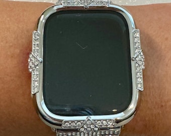 Apple Watch Cover 14k GP White Gold Screen Protector Women Swarovski Crystal Apple Watch Case Series 10 Tempered Glass Iphone Watch Case