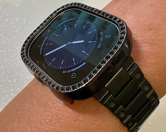 Ultra Black Apple Watch Band 49mm Stainless Steel & or Black Apple Watch Case Crystal Bezel Apple Watch Cover Iwatch Candy Bling