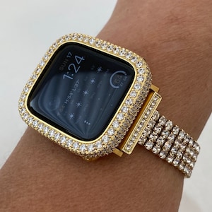 41mm 45mm 49mm Ultra Apple Watch Band Gold  Crystals & or Apple Watch Case Lab Diamond Bezel 38mm-44mm Apple Watch Cover Bling