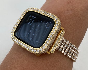 41mm 45mm 49mm Ultra Apple Watch Band Gold Swarovski Crystals & or Apple Watch Case Lab Diamond Bezel 38mm-44mm Apple Watch Cover Bling