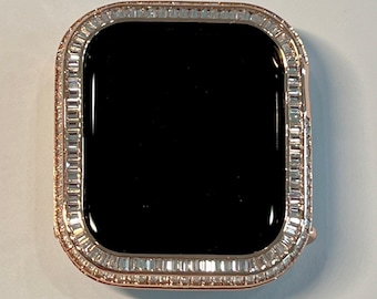 Rose Gold Apple Watch Cover 40mm 41mm 44mm 45mm Baguette Lab Diamonds Apple Watch Bumper Case Iwatch Candy Bling Series 4-9