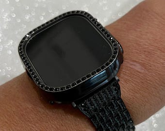 Ultra Apple Watch Band 49mm Black Swarovski Crystals Stainless Steel & or Apple Watch Cover Bezel Smartwatch Case Bumper Bling Series 2-10