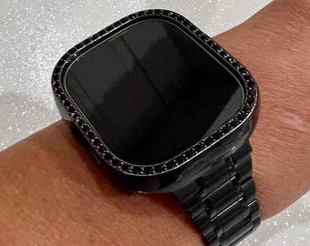 Ultra Black Apple Watch Band 49mm Stainless Steel & or Apple Watch Cover Lab Diamond Bezel