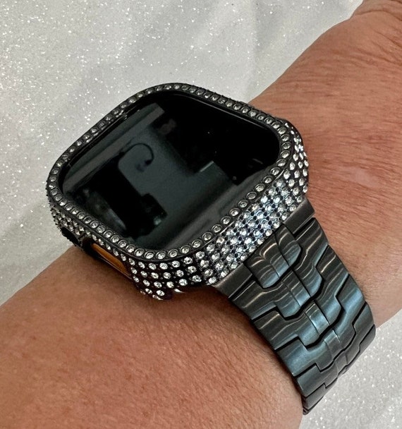 Correa Ultra Apple Watch de 49 mm correa de acero inoxidable negra y funda para Apple Watch con cristales Swarovski pave funda protectora para iPhone Etsy Espana