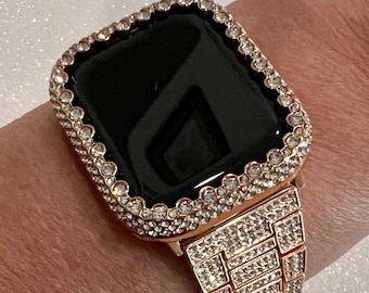 38mm-45mm Apple Watch Band Women Swarovski Crystal Rose Gold & or Apple Watch Cover Swarovski Crystals Iwatch Candy Bezel Poly Carbonate