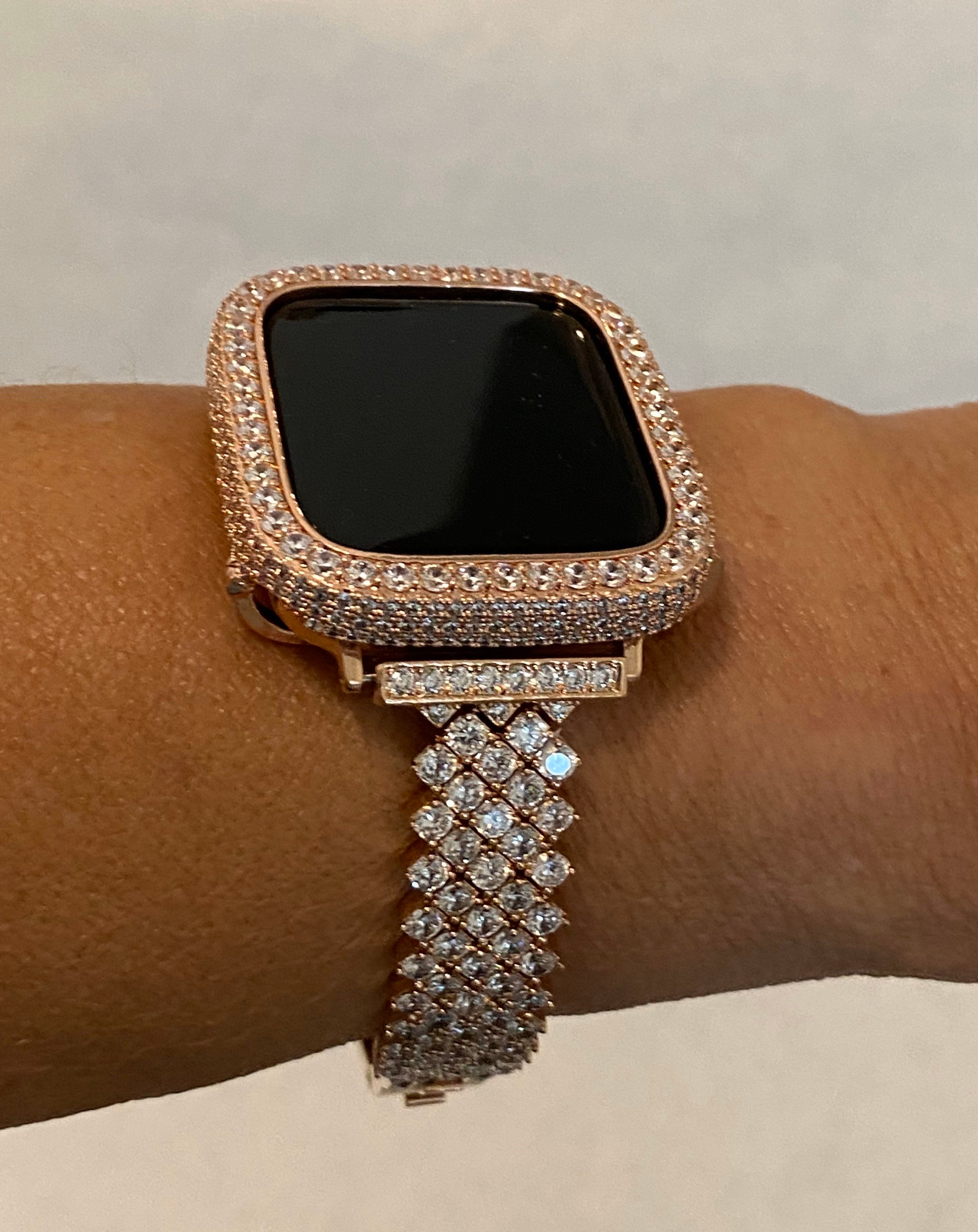 Rose Gold Apple Watch Band Woman 3mm Stones Lab Diamond Bezel | Etsy