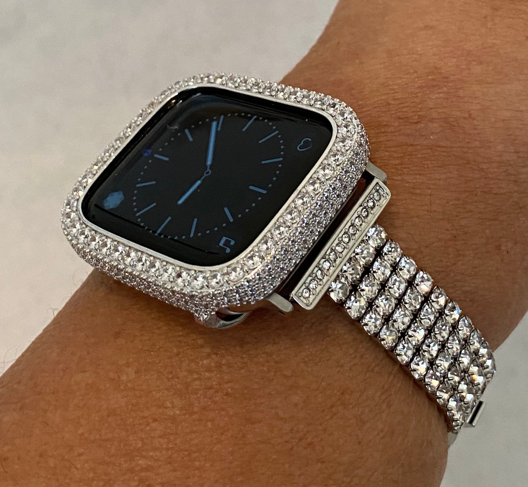 Apple Watch Band Silver Swarovski Crystals 38mm-49mm Ultra