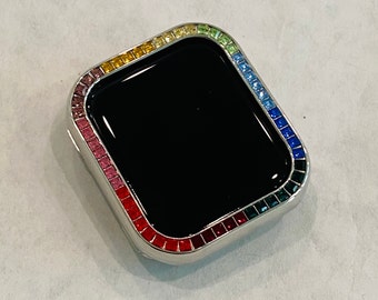 Silver Apple Watch Cover  Crystal Rainbow Apple Watch Cover Smartwatch Bumper Bling 38mm 40mm 42mm 44mm Iwatch Candy