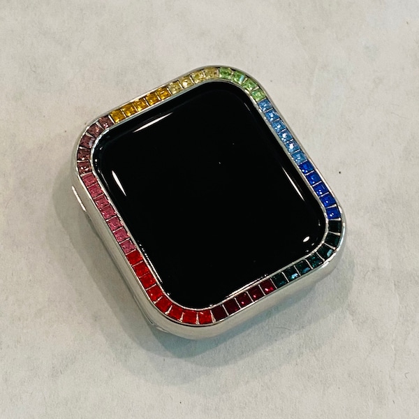 Silver Apple Watch Cover  Crystal Rainbow Apple Watch Cover Smartwatch Bumper Bling 38mm 40mm 42mm 44mm Iwatch Candy