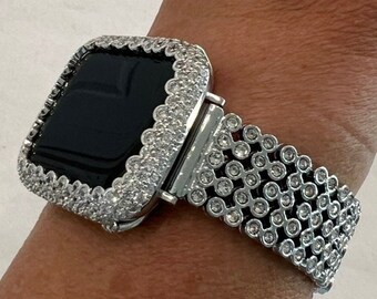 49mm Ultra Apple Watch Band Silver Link Bracelet  Crystals & or Apple Watch Case Lab Diamond Bezel Apple Watch Cover Iwatch Candy