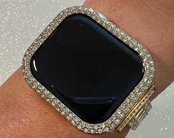 Series 10 Gold Apple Watch Cover 49mm Ultra Swarovski Crystals Protective Iphone Watch Case 38mm-46mm Smartwatch Bumper