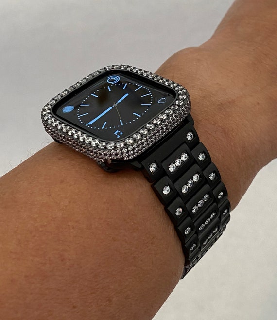 Bling Apple Watch Band Black And Or Iced Out Lab Diamond Bezel Etsy