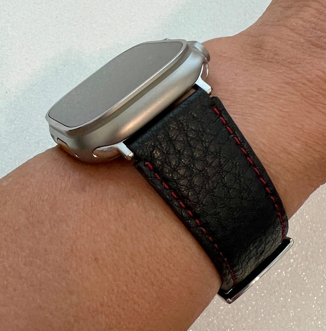 Series 10 Black Leather Apple Watch Band 42mm 46mm 49mm