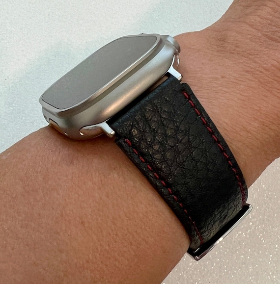 Series 10 Black Leather Apple Watch Band 42mm 46mm 49mm 