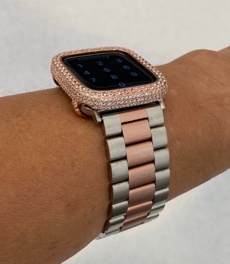 Two Tone Apple Watch Band Rose Gold with Silver Lab Diamond | Etsy