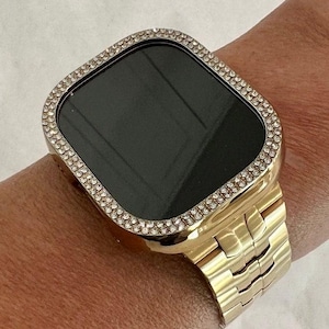 Ultra Apple Watch Band 49mm Gold Stainless Steel Band & or Apple Watch Case Protective Iphone Watch Cover Smartwatch Bling
