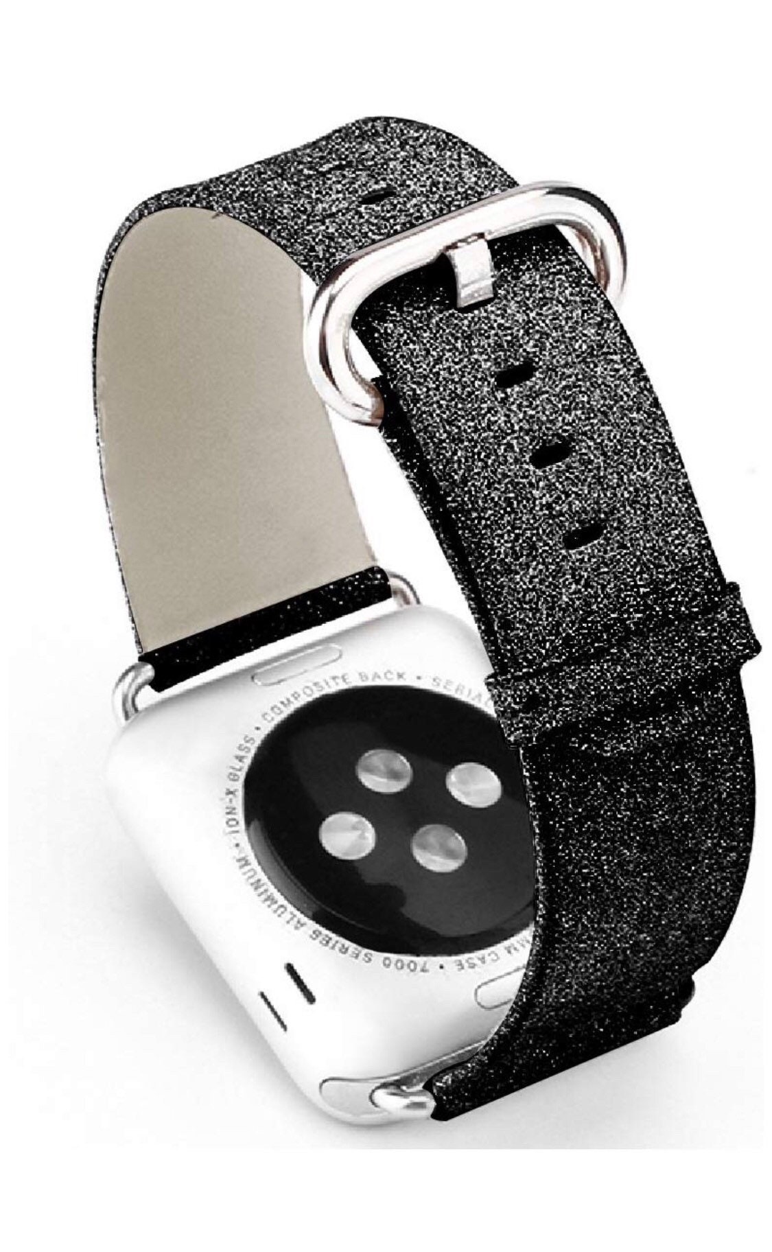 Apple Watch Band Black Leather Women Mens Sparkly Black Bling 38mm/40mm