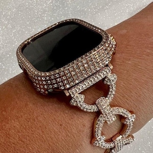 Ultra 49mm Apple Watch Band Rose Gold Swarovski Crystal Bracelet & or Apple Watch Cover Iphone Watch Case Iwatch Candy Bling