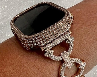 Ultra 49mm Apple Watch Band Rose Gold Swarovski Crystal Bracelet & or Apple Watch Cover Iphone Watch Case Iwatch Candy Bling