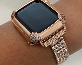 Rose Gold Apple Watch Band Women Swarovski Crystals & or Apple Watch Cover Pave Lab Diamond Bezel Iwatch Case Iphone Watch Apple Watch Bezel