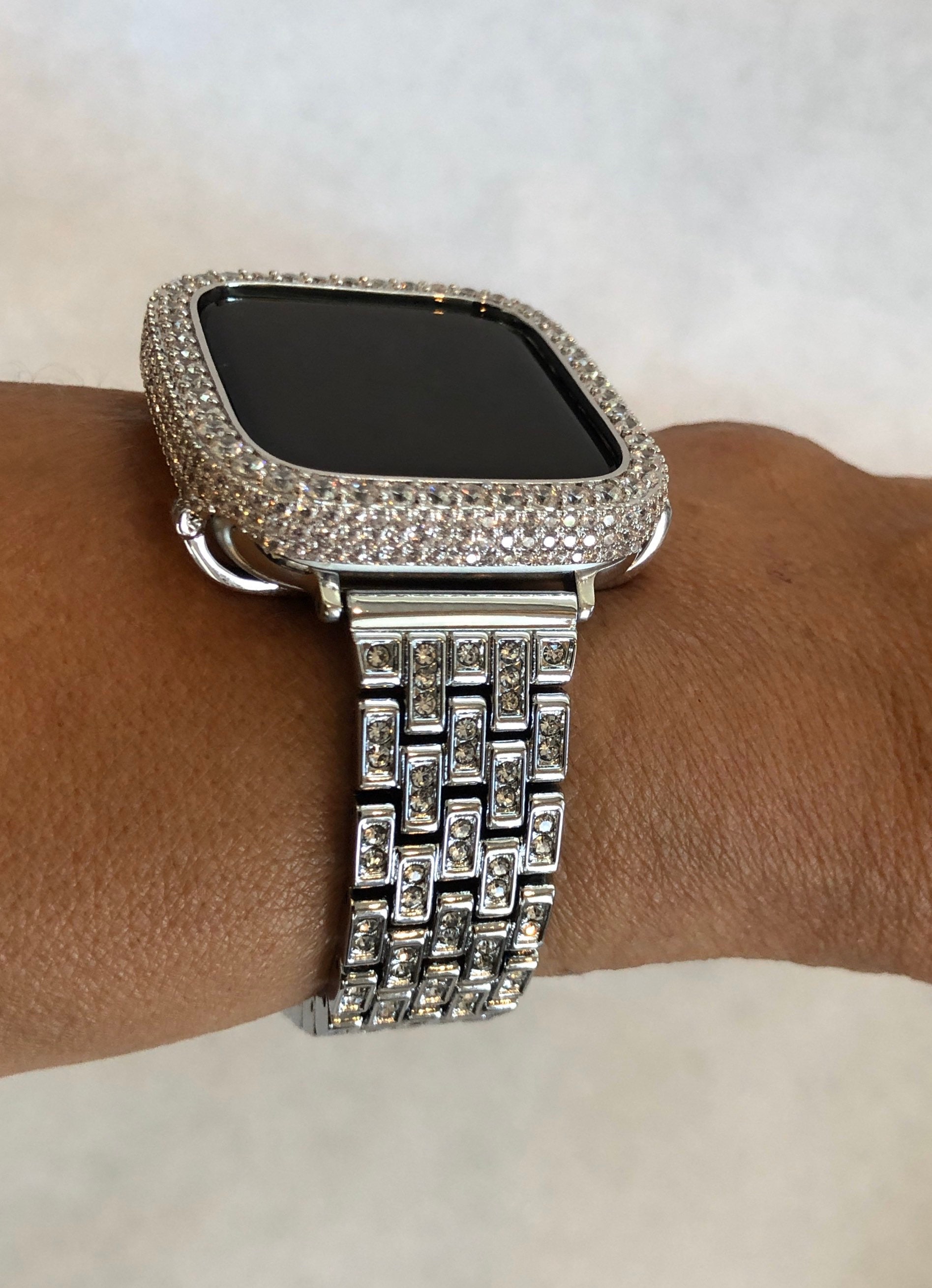 Iced Out Apple Watch Band Silver Bling Apple Watch Bezel