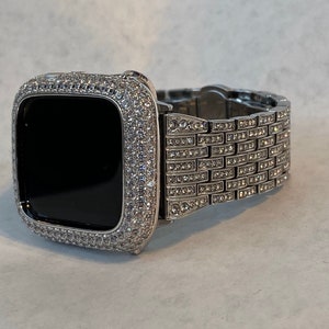 41mm 45mm 49mm Ultra Apple Watch Band Silver Crystals & or Smartwatch Lab Diamond Bezel Cover Bling Series 8 image 6