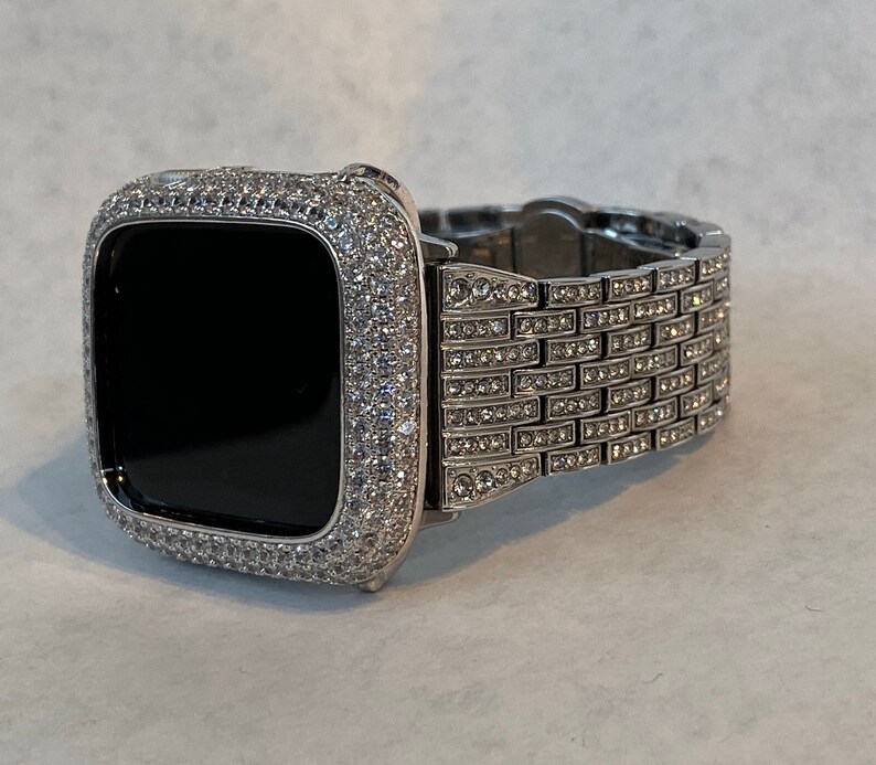 41mm 45mm 49mm Ultra Apple Watch Band Silver Crystals & or Smartwatch Lab Diamond Bezel Cover Bling Series 8 image 6