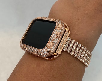 Apple Watch Band Women Rose Gold 38mm 40mm 41mm 42mm 44mm 45mm & or Apple Watch Case  Crystal Apple Watch Cover Iwatch Candy Bling