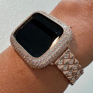 Rose Gold Apple Watch Band 41mm 45mm 49mm  Crystals & or Apple Watch Case Lab Diamond Bezel Apple Watch Cover 38mm 42mm 40mm 44mm