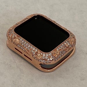 41mm 45mm Apple Watch Bezel Case Rose Gold Metal Iwatch Case Floral Design Swarovski Crystals 38mm 40mm 42mm 44mm Series 2-9 SE