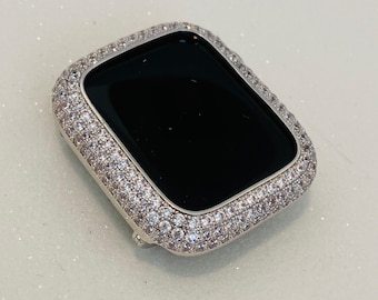 Designer Ultra 49mm Apple Watch Cover Silver Pave Lab Diamond Apple Watch Case Bumper 38mm - 46mm Iphone Watch Protective Cover Iwatch Bling