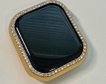 Series 10 Apple Watch Case 42mm 46mm Gold Swarovski Crystals Apple Watch Cover 41mm 45mm 49mm Ultra Iphone Watch Protective Bumper Bling