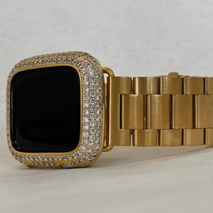 Apple Watch Band Mens Gold Rolex Style & or Apple Watch Cover Lab Diamond Bezel Case Smartwatch Bumper 38mm-49mm Ultra Series 1-8 SE image 4