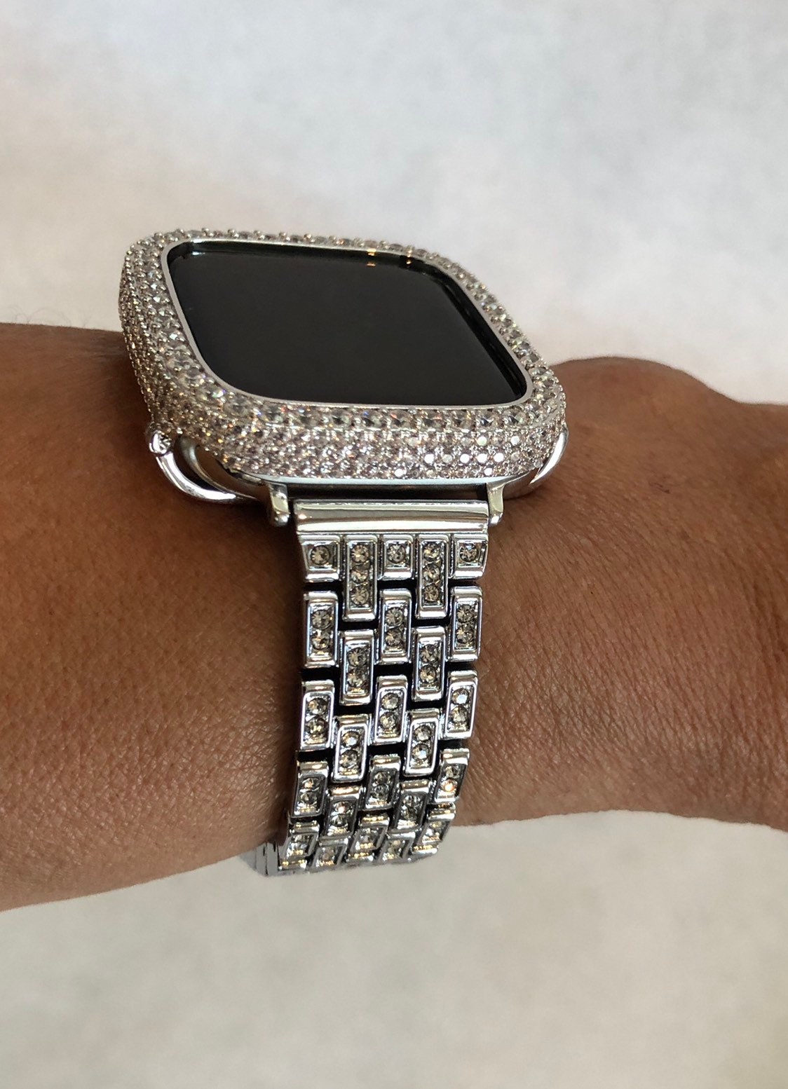 Silver Apple Watch Band 38mm-44mm Series 6 and or 2.5mm Lab Diamond