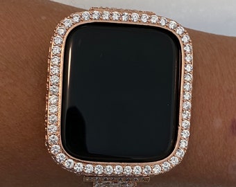 Designer Rose Gold Apple Watch Cover Set with Lab Diamonds, Apple Watch Case Bumper 40mm 44mm Series 4,5,6