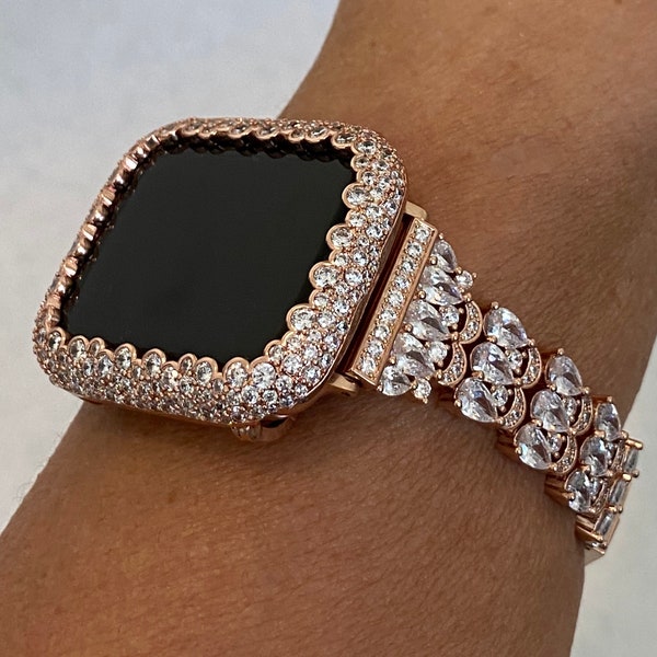 Series 1-9  Crystal Apple Watch Band Rose Gold & or Lab Diamond Bezel Cover 41mm 45mm 49mm Ultra Apple Watch Case Iwatch Candy