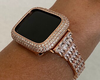 Designer Apple Watch Band 41mm 45mm 49mm Rose Gold  Crystal & or Apple Watch Case Lab Diamond Bezel Cover Smartwatch Bumper 38-44mm