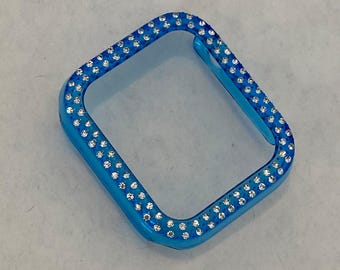 Blue Apple Watch Band Cover Bezel Iwatch Case Crystal Faceplate Series 6 SE pv bzl